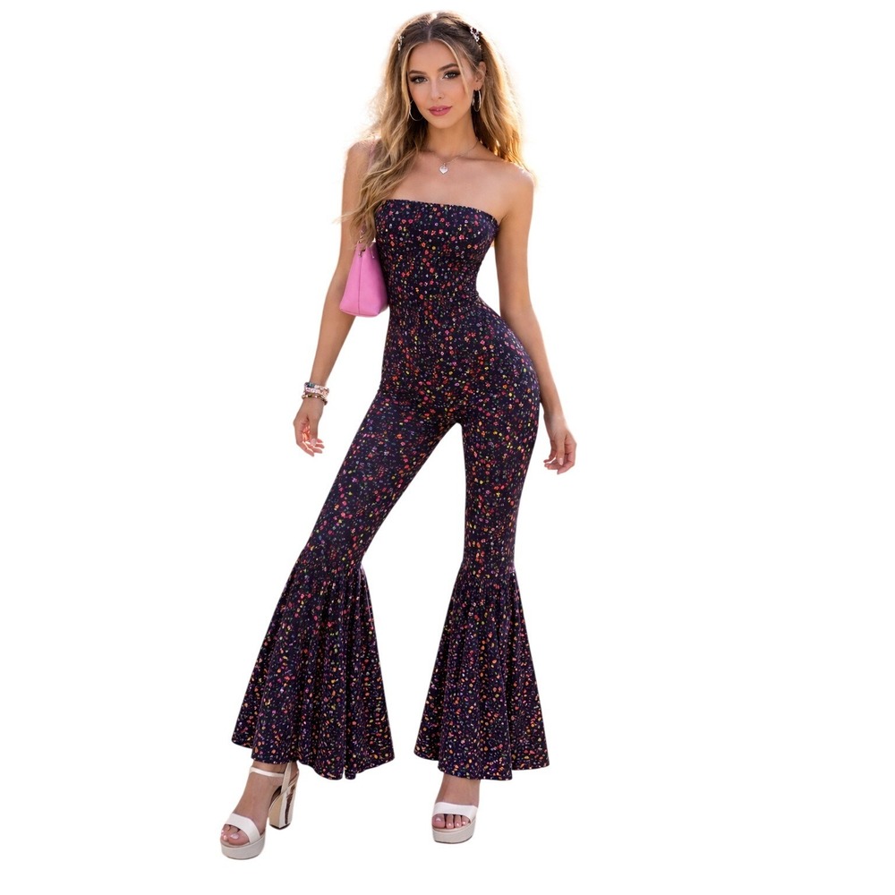 Y2K Oliviaceous‎ Ditzy Floral Strapless Flare Leg Jumpsuit